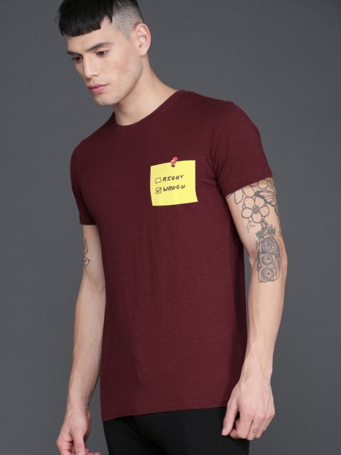 

WROGN Men Maroon Printed Round Neck T-shirt
