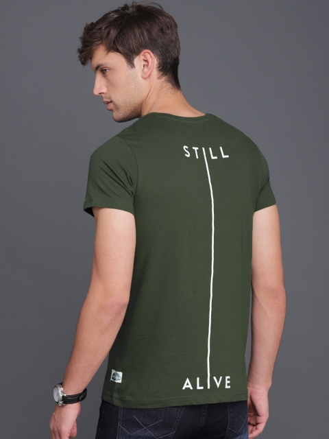 

WROGN Men Olive Green Printed Round Neck T-shirt