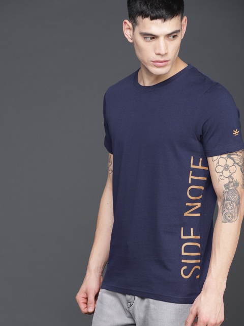 

WROGN Men Navy Blue Printed Round Neck T-shirt