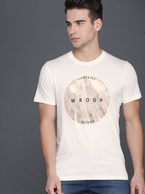 

WROGN Men Off-White Printed Round Neck T-shirt