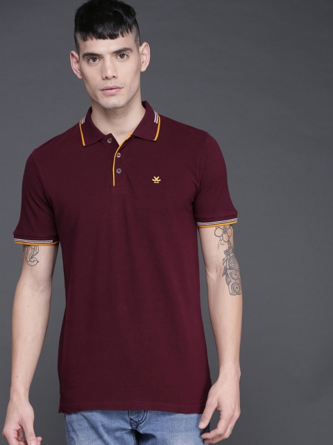 

WROGN Men Maroon Solid Polo Collar T-shirt
