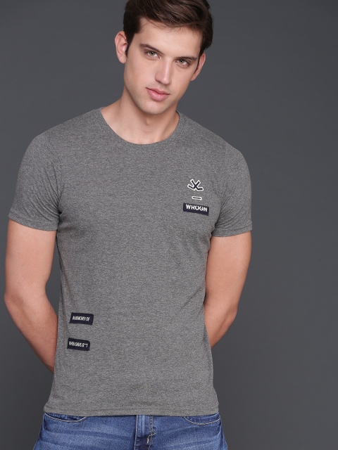 

WROGN Men Grey Solid Round Neck T-shirt