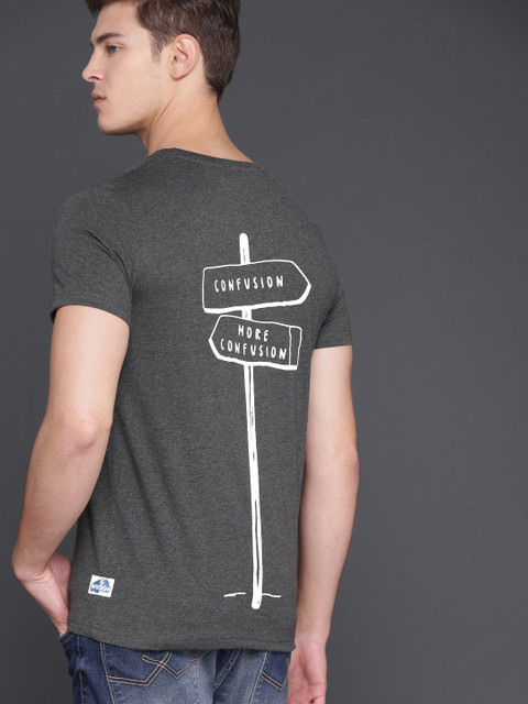 

WROGN Men Grey Printed Round Neck T-shirt