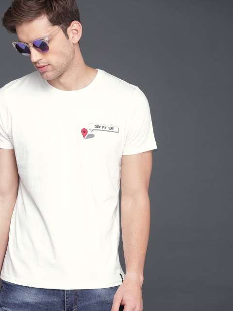 

WROGN Men Cream-Coloured Printed T-shirt