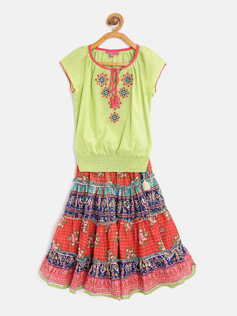 

Biba Red Ready to Wear Green & Red Solid Lehenga with Blouse
