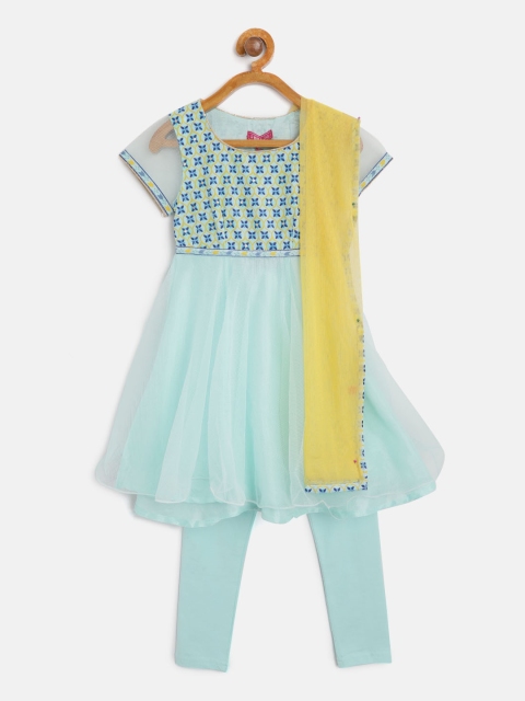 

Biba Girls Blue Printed Kurta with Churidar & Dupatta