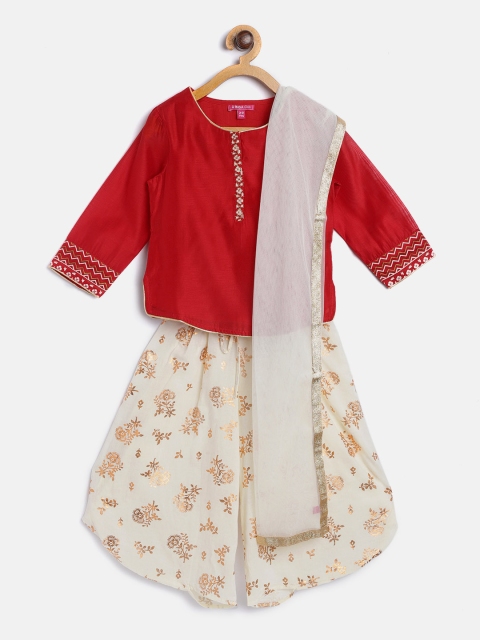 

Biba Girls Red & Off-White Solid Kurti with Dhoti Pants & Dupatta