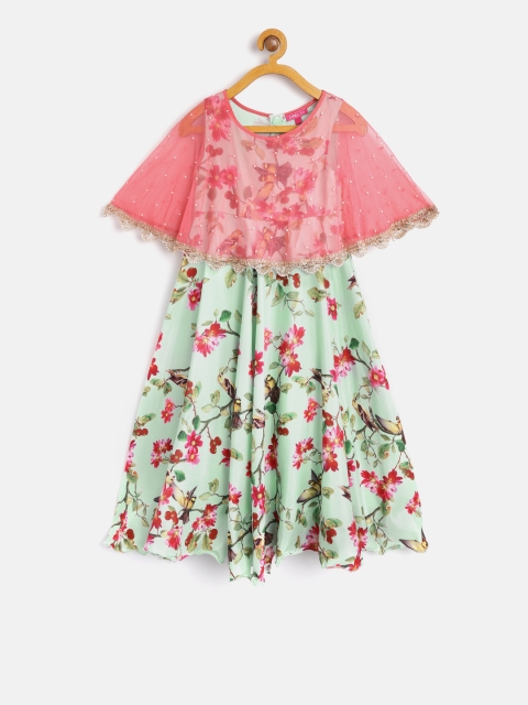 

Biba Girls Green & Pink Floral Print Cape A-Line Dress