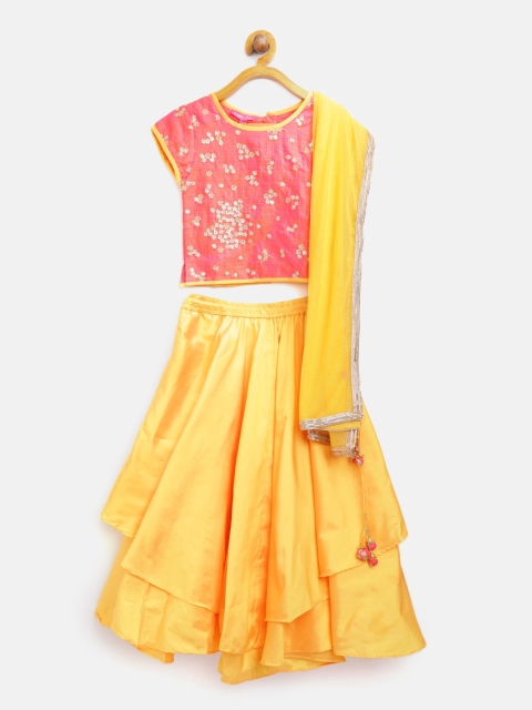 

Biba Girls Yellow & Pink Ready to Wear Layered Lehenga & Blouse with Dupatta