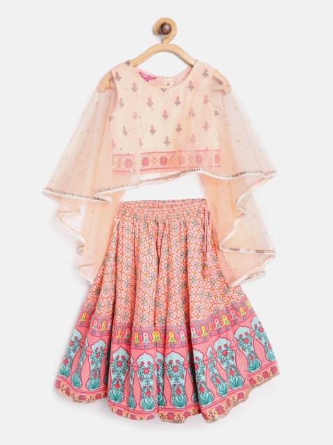 

Biba Peach-Coloured & Blue Ready to Wear Lehenga with Blouse