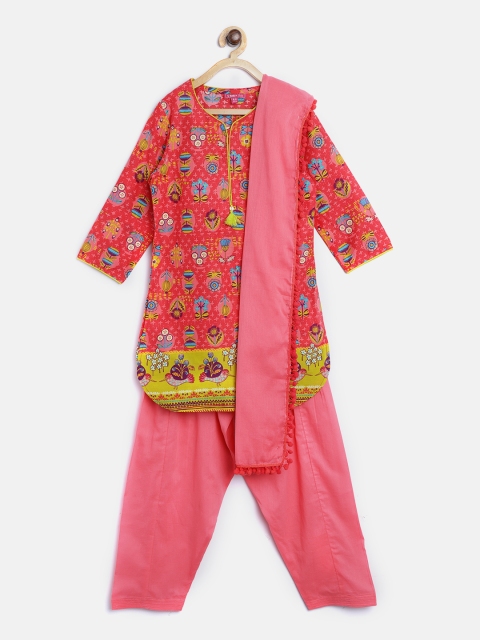 

Biba Girls Pink Printed Kurta with Salwar & Dupatta