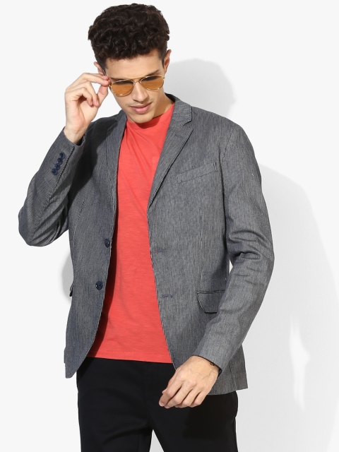 

United Colors of Benetton Blue Self-Design Single-Breasted Pure Cotton Blazer