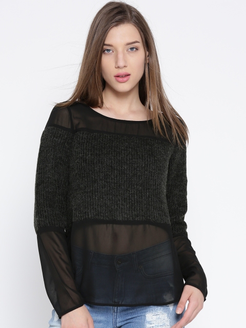 

Vero Moda Women Black & Charcoal Grey Semi-Sheer Top