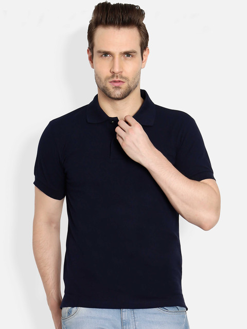 

SCOTT INTERNATIONAL Men Navy Blue Solid Polo Collar T-shirt