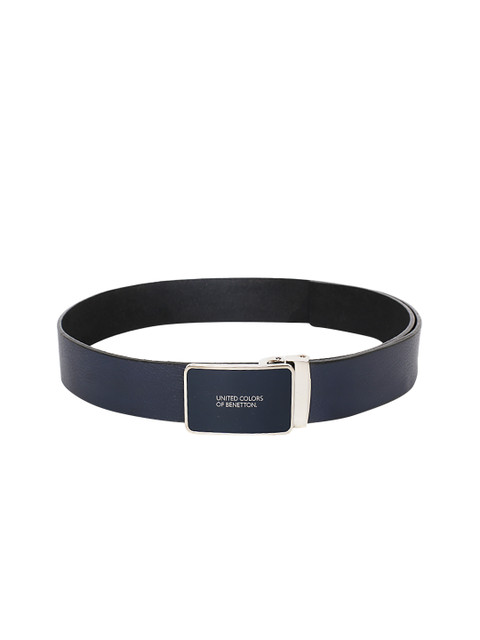 

United Colors of Benetton Men Navy Blue Solid Leather Belt