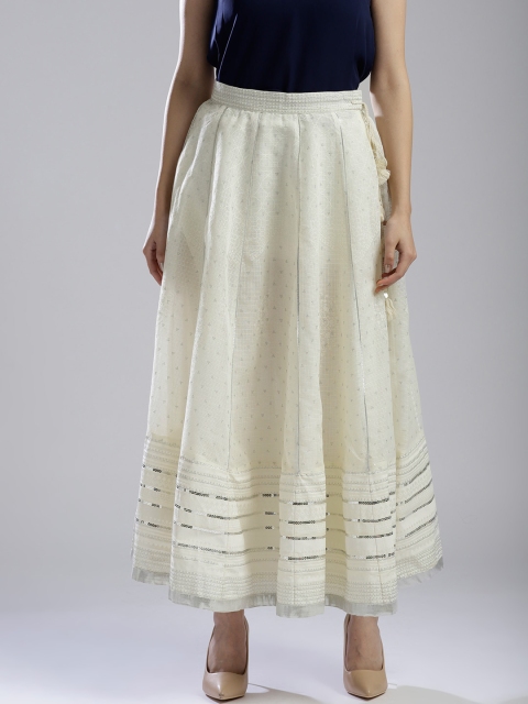 

W Women Off-White & Silver Printed Maxi Flared Skirt