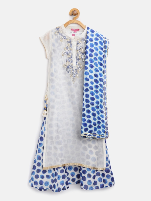 

Biba Girls Off-White & Blue Printed Layered A-Line Kurta with Embroidered Detail