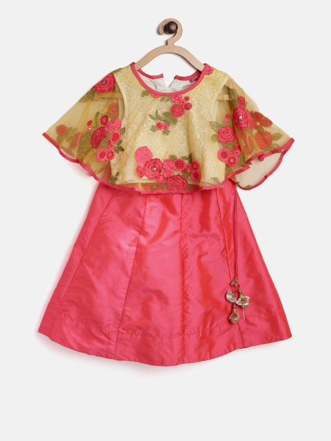 

Biba Girls Pink & Beige Embroidered Layered Top with Skirt
