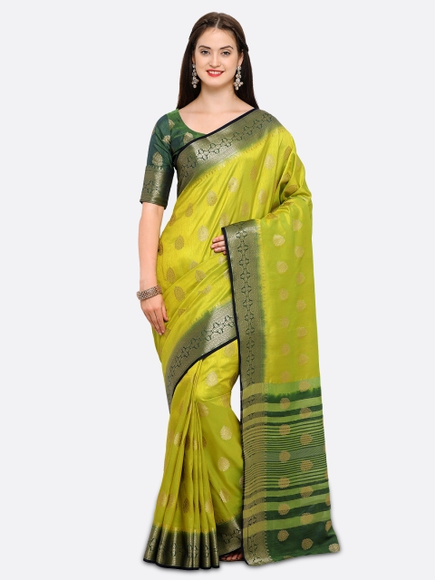 

Saree mall Green Silk Blend Woven Design Kanjeevaram Saree