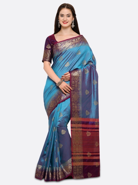 

Saree mall Blue Silk Blend Woven Design Kanjeevaram Saree