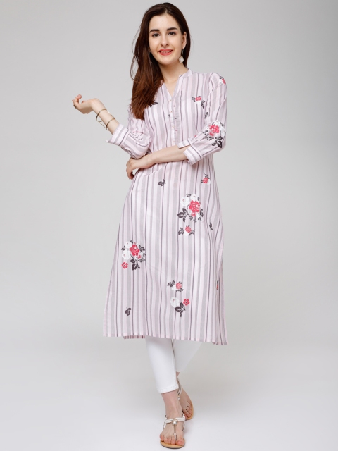 

Vishudh Women Rose & Lavender Striped Straight Kurta