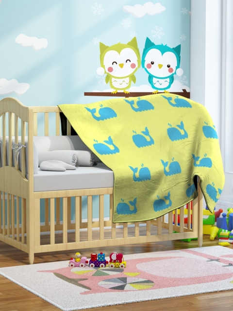 

Pluchi Turquoise Blue & Yellow Cartoon Characters AC Room 350 GSM Baby Blanket