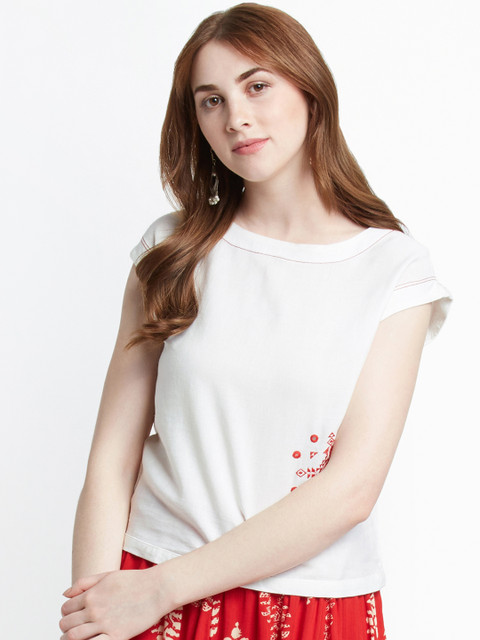 

AKKRITI BY PANTALOONS Women Off-White Printed A-Line Top