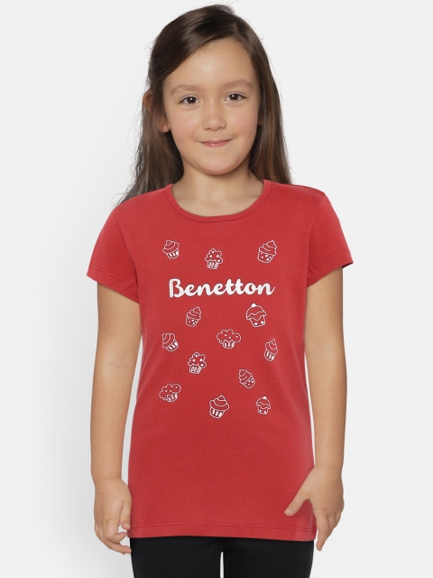 

United Colors of Benetton Girls Red Printed Round Neck T-shirt