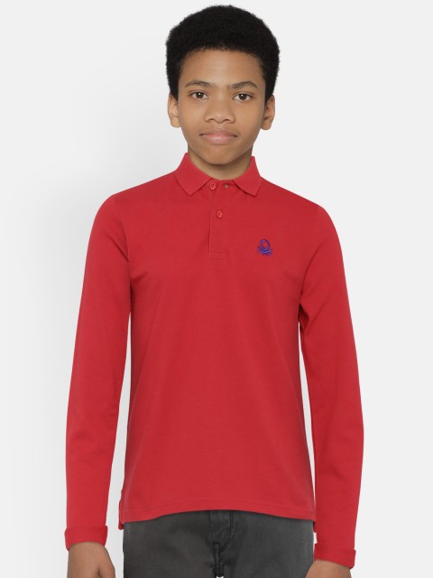 

United Colors of Benetton Boys Red Solid Polo Collar T-shirt
