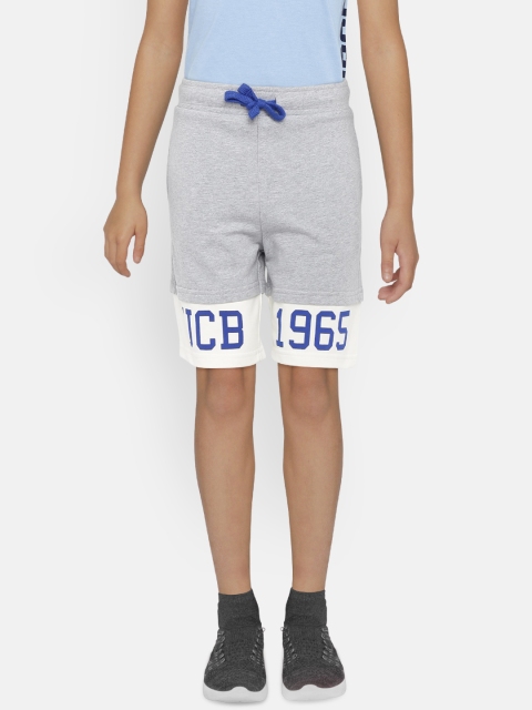 

United Colors of Benetton Boys Grey Melange & Off-White Solid Shorts with Printed Detail