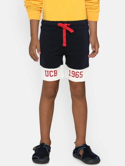 

United Colors of Benetton Boys Navy Blue & Off-White Solid Shorts with Printed Detail