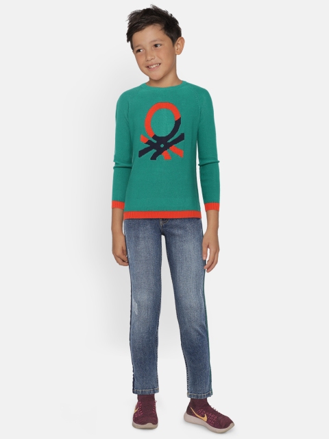 

United Colors of Benetton Boys Green Self Design Pullover