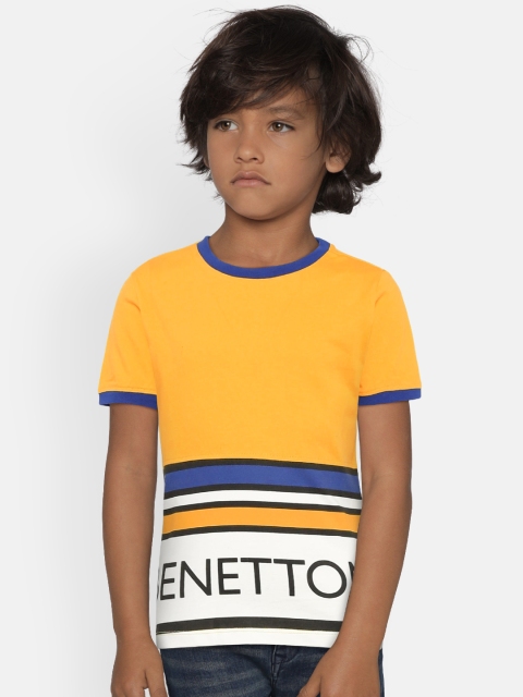 

United Colors of Benetton Boys Yellow Striped Round Neck T-shirt