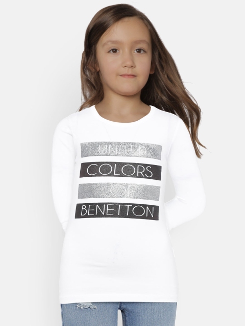 

United Colors of Benetton Girls White Printed Round Neck T-shirt
