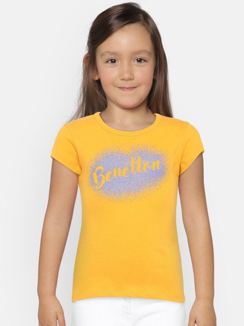 

United Colors of Benetton Girls Yellow Printed Round Neck T-shirt