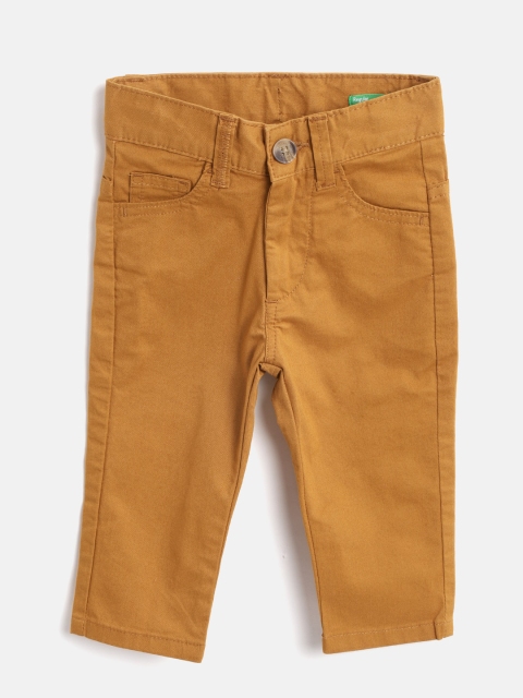 United Colors of Benetton Boys Mustard Brown Regular Fit Solid Trousers