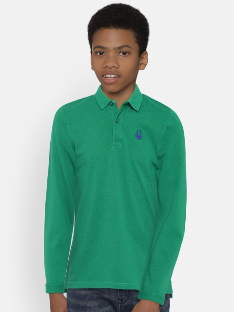 

United Colors of Benetton Boys Green Solid Polo Collar T-shirt