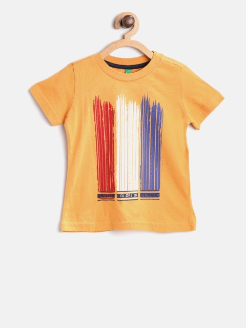

United Colors of Benetton Boys Mustard Yellow Printed Round Neck T-shirt