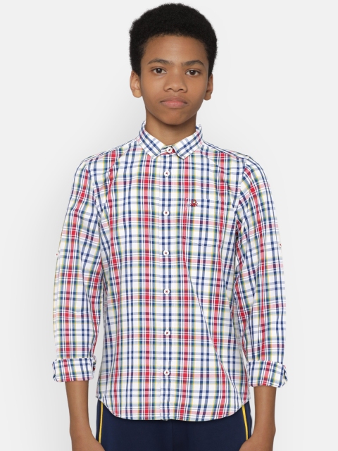 

United Colors of Benetton Boys White & Navy Blue Regular Fit Checked Casual Shirt