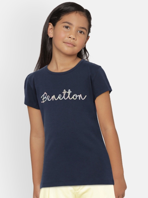 

United Colors of Benetton Girls Navy Blue Solid Round Neck T-shirt