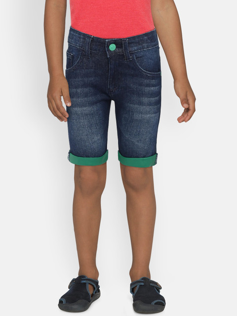 

United Colors of Benetton Boys Navy Blue Washed Regular Fit Denim Shorts