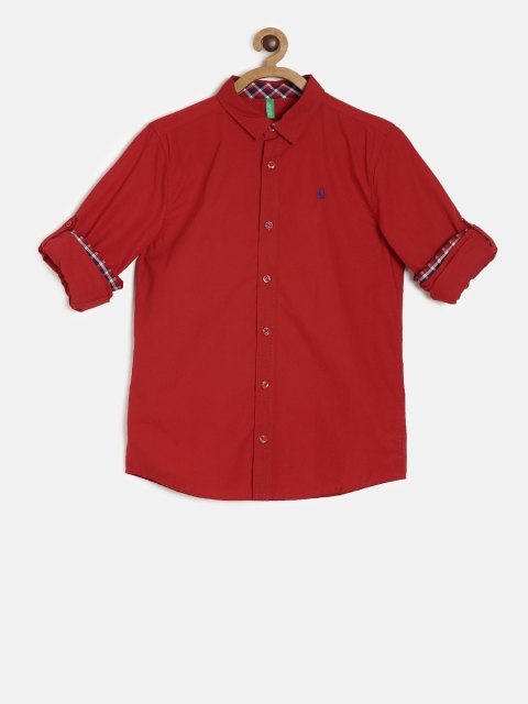 

United Colors of Benetton Boys Red Regular Fit Solid Casual Shirt