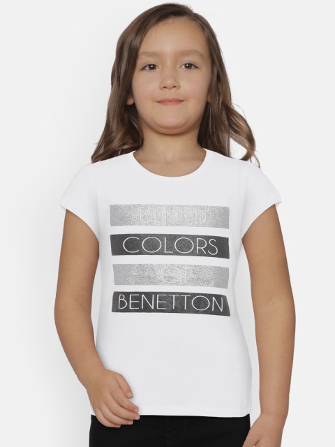 

United Colors of Benetton Girls White Printed Round Neck T-Shirt