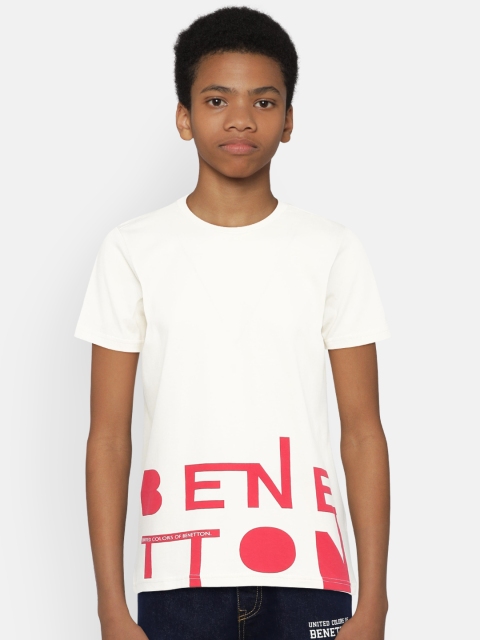 

United Colors of Benetton Boys Off-White Printed Round Neck T-shirt