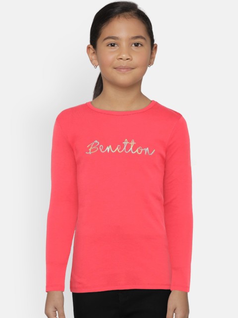 

United Colors of Benetton Girls Coral Red Round Neck T-Shirt