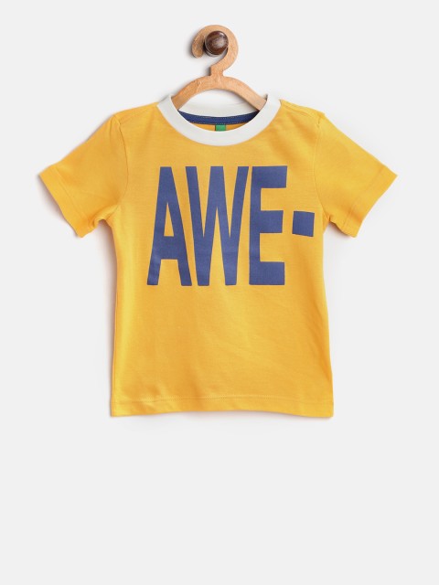 

United Colors of Benetton Boys Yellow Printed Round Neck T-Shirt