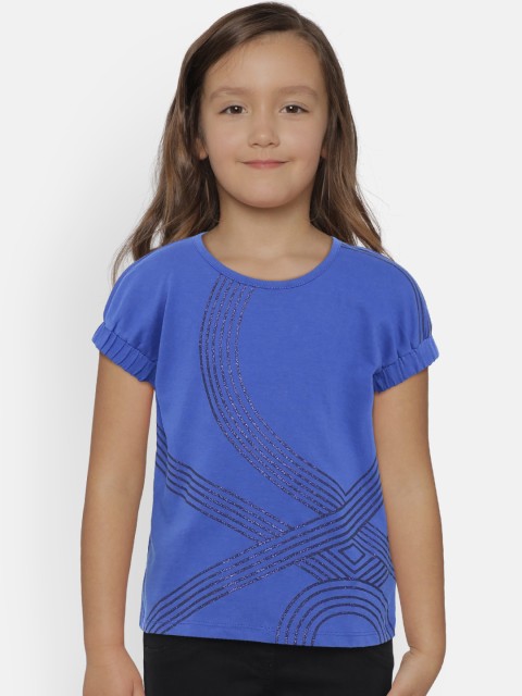 

United Colors of Benetton Girls Blue Geometric Print Boxy Top