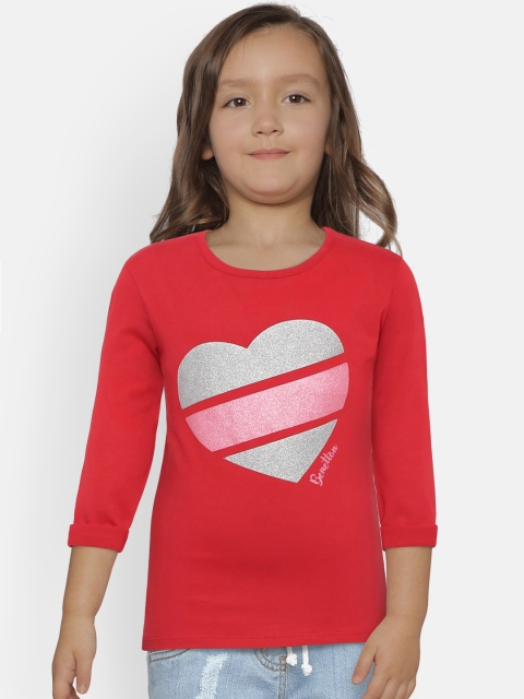 

United Colors of Benetton Girls Red Printed Round Neck T-shirt