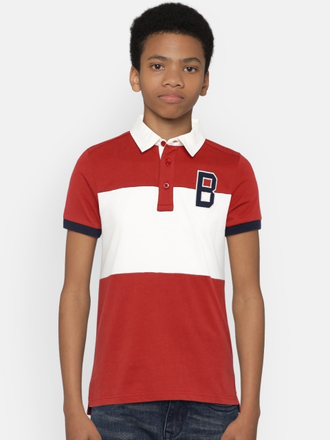 

United Colors of Benetton Boys Maroon & White Colourblocked T-Shirt