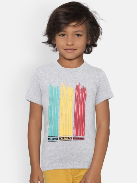 

United Colors of Benetton Boys Grey Melange Printed Round Neck T-shirt